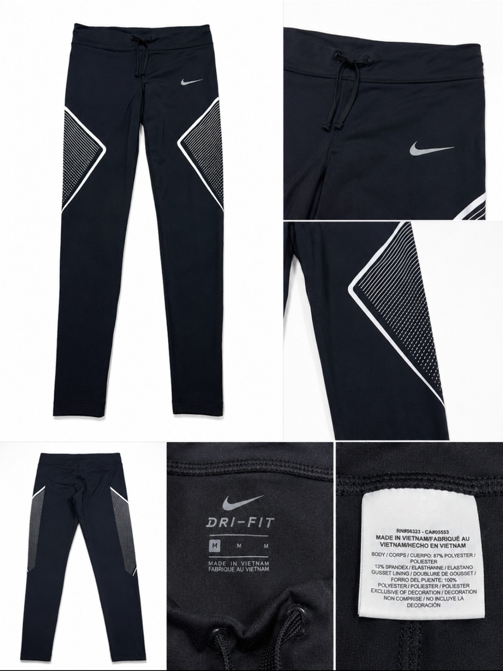 Nike Dri-FIT Women’s Medium Black Running Leggings Reflective Compression